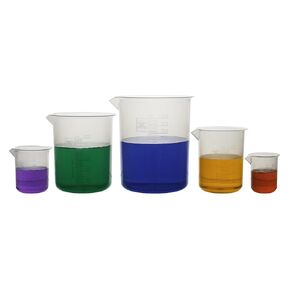 5 Piece Premium Laboratory Plastic Beaker Set, Made of High Clarity Polypropylene with Raised Graduations, 50 mL, 100 mL, 250 mL, 500 mL, and 1000 mL (Autoclavable)