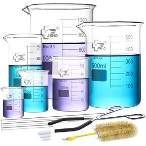 6PCS Glass Measuring Beaker Set with Steel Chromed Beaker Tongs, 50ml 100ml 250ml 500ml 1000ml Graduated Beakers, 3.3 Borosilicate Glass in Kuwait