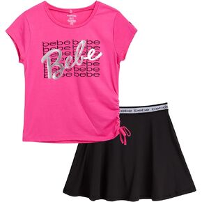bebe Girls' Active Skirt Set - 2 Piece Sport Soft T-Shirt and Scooter Skort - Cute Summer Tennis Outfit for girls (4-12)