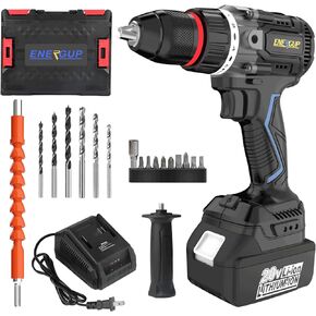 Cordless Power Drill Drivers Set 21V, Energup 20V DC brushless 2 Variable Speedimpact drill (1/2" chuck) with 6.0Ah Lithium Battery and Charger