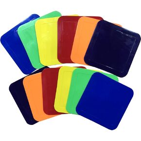 9 Inch Square Poly Vinyl Spot Markers – Training Drills with School Gyms, Sports Teams, Track and Field, Basketball, Football, Soccer, Baseball, Preschool, Kindergarten – Set of 12