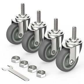 Caster Wheels 3 inch with No Brake Stem Casters, 3/8" -16 x 1-1/2" (Stem Diameter 3/8", Stem Length 1-1/2") Threaded Swivel Casters Set of 4 Heavy Duty Castors Black