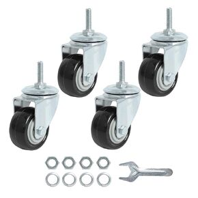 Finnhomy Swivel Caster Wheels 4 Inch Threaded Stem Casters Set of 4 Heavy Duty 1/2"-13 x 1 Anti-wear Polyurethane Industrial Castor Wheels for Cart/Furniture Load Bearing 2200 Lb Smooth Caster Black