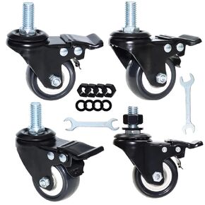 2'' Caster Wheels, Swivel Stem Casters 5/16'' - 18x1'' (Screw Diameter 5/16'', Screw Height 1'') 330Lbs Heavy Duty Threaded Casters No Noise PU Dual Locking Castors with Brake in Kuwait