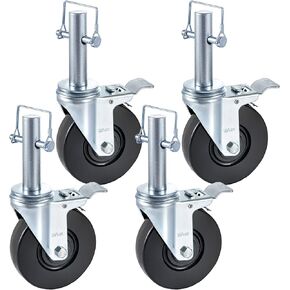 VEVOR Baker Scaffold Wheels 4 Pack 5" Scaffolding Wheels 1" Solid Round Stem 280LBS Wheels for Scaffolding Rubber Scaffold Wheels with Dual Locking Heavy Duty Casters Capacity