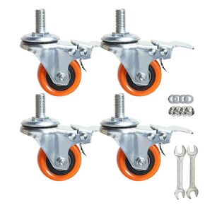 Heavy Duty Swivel Wheels, 3 Inch Yellow PVC Casters with Metric Stem M12-1.75x25mm Double Brakes Castors Safety Wheels up to 1200 Lbs/Set for Industry and Furniture Set of 4 (3 Inch)