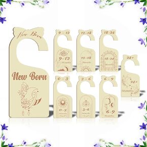 Baby Closet Dividers for Clothes Organizer, 8 Pack Pink Flowers Wooden Double-Sided Baby Clothes Size Hanger Organizer from Newborn to 24 Months for Daycare Wardrobe, Boho Nursery Decor