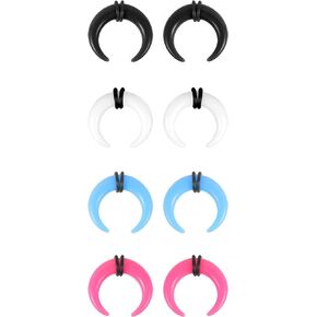 ZS 4 Pairs Acrylic Septum Taper Pincher Ring, 14G 12G 10G 8G 6G 4G 2G 0G 00G Buffalo Horseshoe Nose Ring Stretcher Expander for Stretching Pierced Nose Ear