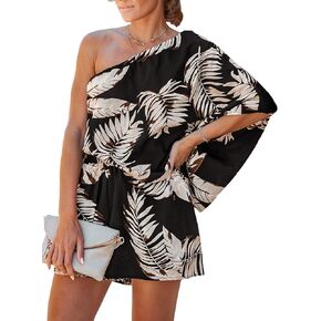 CUPSHE Women's One Shoulder Romper Wide Leg Short Jumpsuits Outfit Sexy Casual Dating