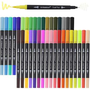 ai-natebok Dual Brush Marker Pens, Coloring Pens, 36 Colors 0.4 Fine Tip Markers & Brush Pen for Adult Coloring Books Bullet Journal Note Taking Writing Planning Art Project