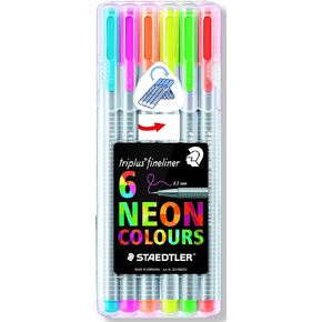 Staedtler Fineliner Drawing Pens .3mm 6 Count Triplus Fine Line, 6-Pack, Assorted Neon
