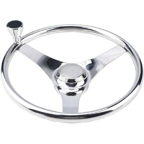 YaeMarine عجلة قيادة قارب من الفولاذ المقاوم للصدأ مقاس 13-1/2 بوصة ضياء 3 تكلم عجلة قيادة رياضية مع مقبض تحكم وغطاء in Kuwait