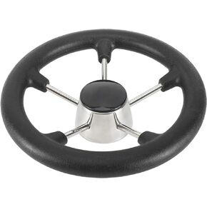 NovelBee 11-1/2 Inch Stainless Steel 5 Spoke Boat Marine Destroyer Steering Wheel with Black PU Foam (Without Knob)
