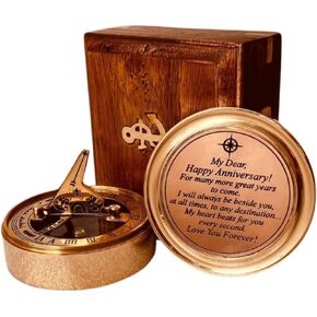 Anniversary Sundial Gift for Him or Her Sundial Clock Compass - Unique Gift for Husband or Wife, Men 1st Wedding Anniversary 50th 40th 25th 20th Year Celebration (Anniversary Sundial Wood Box)