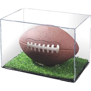 حافظة عرض كرة قدم أكريليك مطورة قابلة للتجميع - صندوق تخزين شفاف لكرة القدم مع منصة عرض لكرة القدم مع وسادة عشبية صناعية وقاعدة سوداء وحامل كرة بيضاوي لعرض كرة القدم لمحبي الرياضة in Kuwait