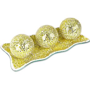JOHOUSE 3PCS Decorative Balls with Plate, Mosaic Glass Orbs 3inch Black Orbs Centerpiece Balls for Decorate Bowls Vases Tables Wedding Party
