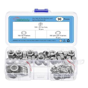 Hex Nuts Assortment Kit (M8-1.25 Hex Nuts with M8 Flat Washers & Split Lock Washers) 90Pcs, 304 Stainless Steel Hexagon Nut Hardware Kit