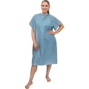 12 Pack - Blue Hospital Gown with Back Tie/Hospital Patient Robes with Ties - One Size Fits All Wholesale