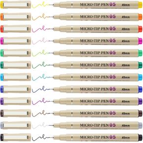 [12 Colors] 05 Micro, Fineliner Pen Set Ink, Fine Point Pen,Multi-liner, Sketching, Anime,Artist Illustrating/Technical Drawing,Office Documents