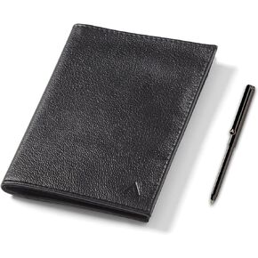 Allett Passport Wallet & Pen Bundle | Black, Leather RFID Blocking | Holds 10 Cards & Passport | Stainless Steel Pen