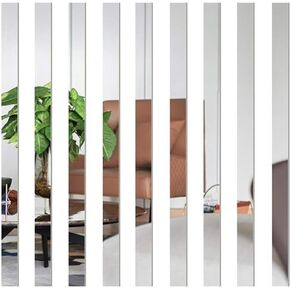 10Pcs Mirror Wall Stickers Striped Design Mirror Art Tile Decal DIY Self Adhesive Wall Line Border Decals Removable Acrylic Mirror Sheets Wall Murals for Home Decor,Wall Treatments and Supplies