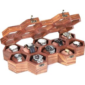 Extra Large Superior Rosewood Honeycomb Watch Box Display Case Holder Collector Organizer for Men, Men's Vintage Watch Storage Box to Store and Keep your Watches Safe and Sophisticated.