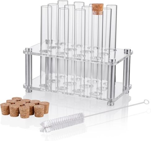 Science 12Pcs 20x150mm Glass Test Tubes with Cork Stoppers|1 Rack of Acrylic Material in Saudi Arabia