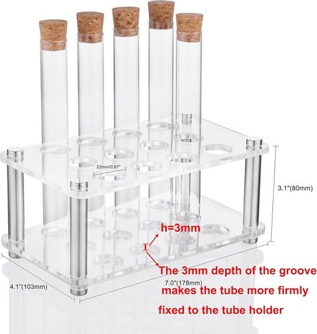 Science 12Pcs 20x150mm Glass Test Tubes with Cork Stoppers|1 Rack of Acrylic Material in Saudi Arabia