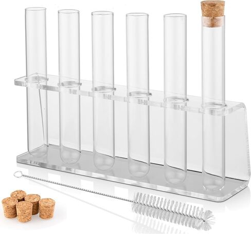 Science 12Pcs 20x150mm Glass Test Tubes with Cork Stoppers|1 Rack of Acrylic Material in Saudi Arabia