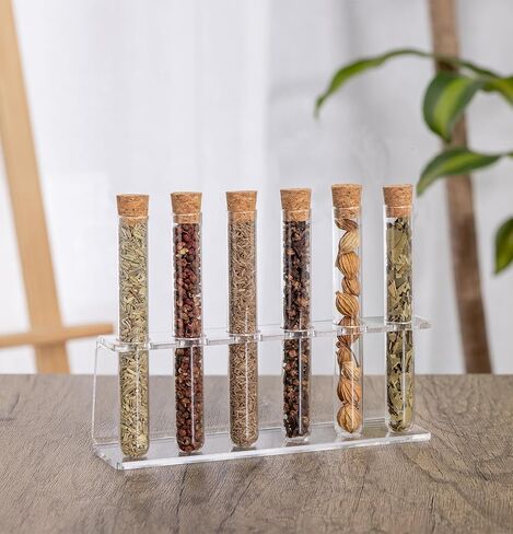 Science 12Pcs 20x150mm Glass Test Tubes with Cork Stoppers|1 Rack of Acrylic Material in Saudi Arabia