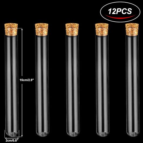 Science 12Pcs 20x150mm Glass Test Tubes with Cork Stoppers|1 Rack of Acrylic Material in Saudi Arabia
