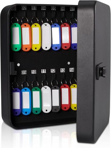 صندوق مفاتيح معدني آمن لخزانة المفاتيح من الفولاذ مع منظم مفاتيح مثبت على الحائط مع خطافات ومعرفات ملصقات المفاتيح في 10 ألوان متنوعة (أبيض، 48 قطعة) in Kuwait