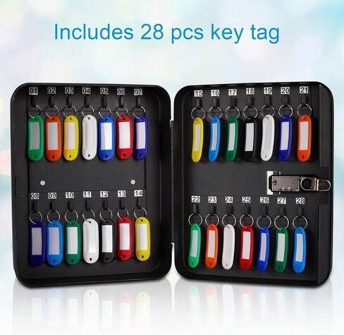 صندوق مفاتيح معدني آمن لخزانة المفاتيح من الفولاذ مع منظم مفاتيح مثبت على الحائط مع خطافات ومعرفات ملصقات المفاتيح في 10 ألوان متنوعة (أبيض، 48 قطعة) in Kuwait