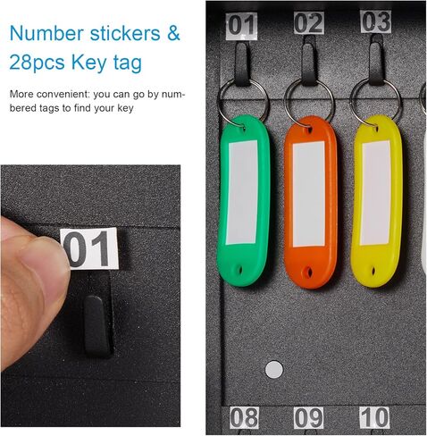 صندوق مفاتيح معدني آمن لخزانة المفاتيح من الفولاذ مع منظم مفاتيح مثبت على الحائط مع خطافات ومعرفات ملصقات المفاتيح في 10 ألوان متنوعة (أبيض، 48 قطعة) in Kuwait