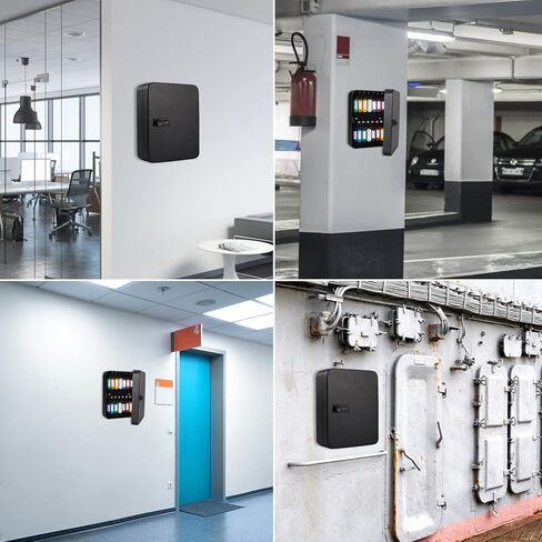 صندوق مفاتيح معدني آمن لخزانة المفاتيح من الفولاذ مع منظم مفاتيح مثبت على الحائط مع خطافات ومعرفات ملصقات المفاتيح في 10 ألوان متنوعة (أبيض، 48 قطعة) in Kuwait