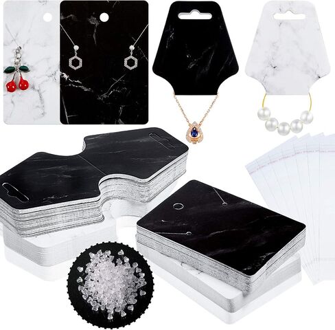 800 Pieces Earring Necklace Card Jewelry Display Earring Holder Cards Set, 200 Pieces Marble Display Card, 200 Pieces Self-Seal Bags, 400 Pieces Earring Backs for Jewelry Display (Purple, Pink) in Saudi Arabia