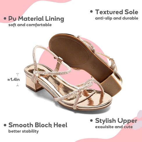 Girls Sandals Low Heels Girl Dress Shoes Open Toe Flower Girl Wedding Party for Toddler Little Big Kid in Kuwait