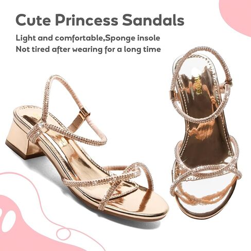 Girls Sandals Low Heels Girl Dress Shoes Open Toe Flower Girl Wedding Party for Toddler Little Big Kid in Kuwait