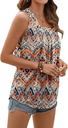 قمصان Ladlop صيفية برقبة مربعة للنساء ذات ثنيات وفضفاضة كاجوال بدون أكمام، قمصان انسيابية in Kuwait