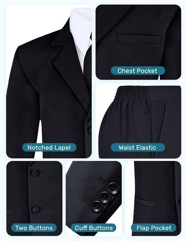 Boy's 6-Piece Formal Suit Set – Includes Suit Jacket, Comfort Waist Dress Pants, Vest, Dress Shirt, Necktie & Bow Tie in Saudi Arabia