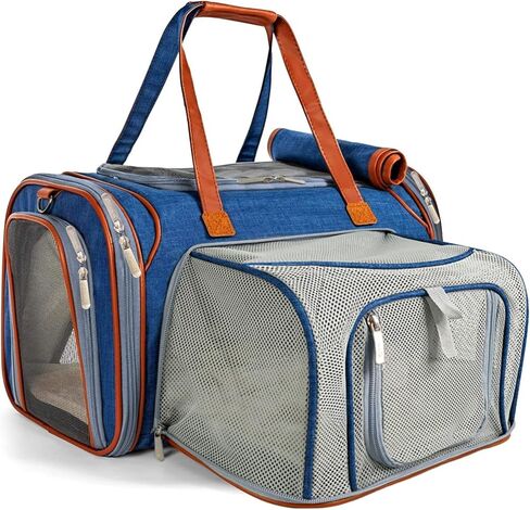 Mr. Peanut's Expandable Airline Approved Soft Sided Pet Carrier, Low Profile Gold Series Tote, Premium Brand Self Locking Zippers, Plush Faux Fleece Bedding with a Sturdy Plywood Base (Deja Blue) in Saudi Arabia