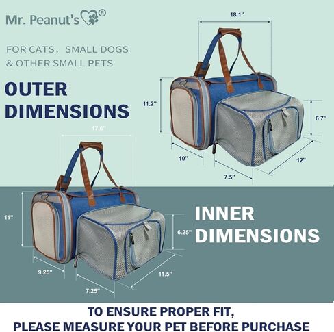 Mr. Peanut's Expandable Airline Approved Soft Sided Pet Carrier, Low Profile Gold Series Tote, Premium Brand Self Locking Zippers, Plush Faux Fleece Bedding with a Sturdy Plywood Base (Deja Blue) in Saudi Arabia