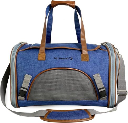 Mr. Peanut's Expandable Airline Approved Soft Sided Pet Carrier, Low Profile Gold Series Tote, Premium Brand Self Locking Zippers, Plush Faux Fleece Bedding with a Sturdy Plywood Base (Deja Blue) in Saudi Arabia