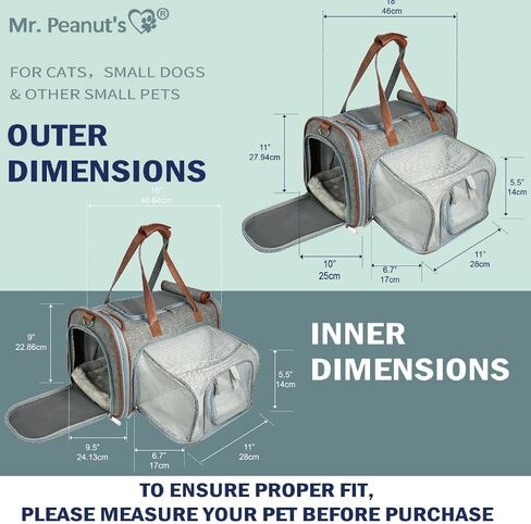 Mr. Peanut's Expandable Airline Approved Soft Sided Pet Carrier, Low Profile Gold Series Tote, Premium Brand Self Locking Zippers, Plush Faux Fleece Bedding with a Sturdy Plywood Base (Deja Blue) in Saudi Arabia