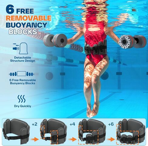 Aqua Belt Water Aerobics Equipment: Sportneer Aqua Float Belts Swimming Pool Exercise Set with Adjustable Buoyancy Blocks Jogger Floatation Belt for Adults Youth Aquatic Fitness Training in Saudi Arabia