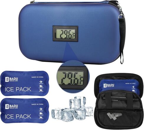 Insulin Cooler Travel Case with 2 Ice Pack, TSA Approved 24h Portable Insulated Refrigerated Diabetics Medicine Carrying Bag with Thermometer Temperature Display Medicine Organizer Bag in Kuwait