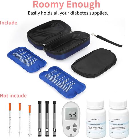 Insulin Cooler Travel Case with 2 Ice Pack, TSA Approved 24h Portable Insulated Refrigerated Diabetics Medicine Carrying Bag with Thermometer Temperature Display Medicine Organizer Bag in Kuwait