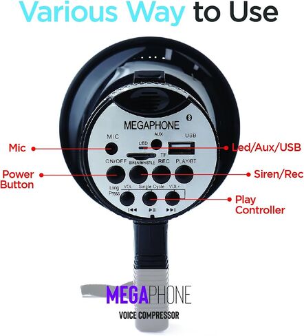 Bullhorn Megaphone with Siren & Volume Control/Recorder - Waterproof 15W Reliable and Consistent Performance, 200-sec Voice Recording with Maximum Range 1093Yards in Saudi Arabia