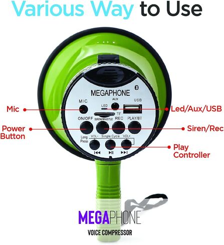 Bullhorn Megaphone with Siren & Volume Control/Recorder - Waterproof 15W Reliable and Consistent Performance, 200-sec Voice Recording with Maximum Range 1093Yards in Saudi Arabia