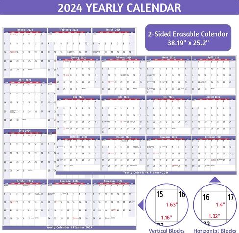 2024-2025 Dry Erase Calendar – Large Yearly Wall calendar, 38.2'' x 25.2'', 2-Side Reversible Calendar, Vertical/Horizontal, Jul.2024 – Jun.2025, Grey in Saudi Arabia